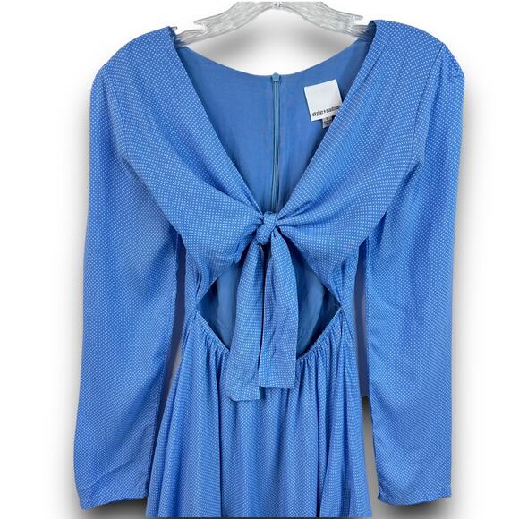 Skylar and Madison Blue Cut Out Tie Front Mini Dress White Microdot Size Small - Picture 3 of 7